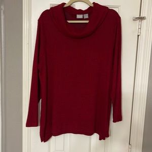 Chicos. Gently worn deep red lightweight sweater with rolled neck.